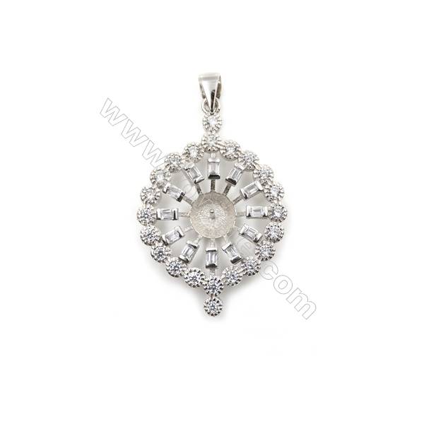 925 Sterling silver platinum plated inlaid zircon jewerly pendants, 23mm, x 5pcs, tray 7mm, needle 0.5mm