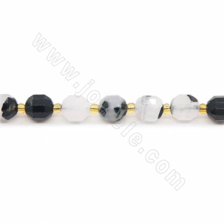 Natürliche schwarze Rutilquarzperlen Strang Facettierte Größe 7x8mm Loch 1,2mm Ca. 39 Perlen / Strang