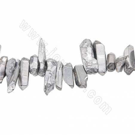電鍍白水晶串珠 菱柱 尺寸6x18-9x32毫米 孔徑1毫米 長度約39~40釐米/條