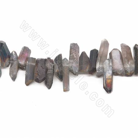 Perles Cristal de roche galvanoplastie sur fil Taille 6x21-6x24mm trou 0.8mm 15~16“/fil