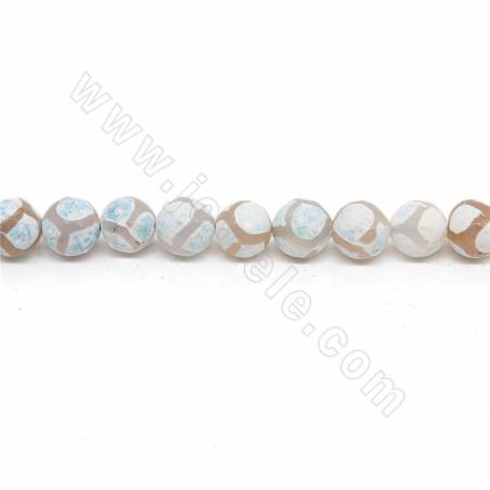 Collier de perles d'agate tibétaine chauffée Dzi à facettes rondes diamètre 12mm trou 1.2mm environ 33 perles/collier