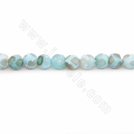 Collier de perles d'agate tibétaine chauffée Dzi à facettes rondes Diamètre 6mm Trou 1.2mm Environ 64 perles/collier