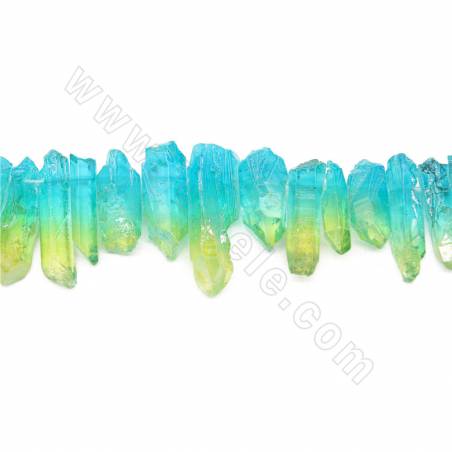 Perles Cristal de roche galvanoplastie irrégulière sur fil Taille 8x27-8x45mm trou 0.8mm 15~16"/fil