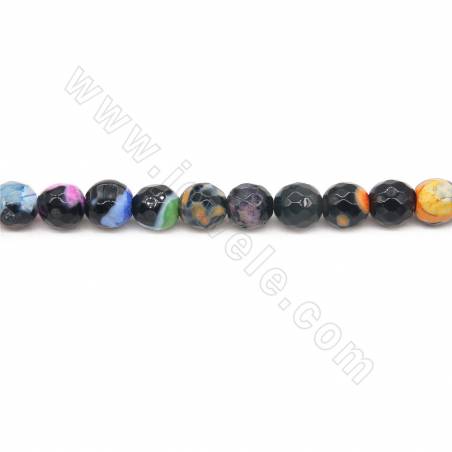 Collier de perles d'agate de feu chauffées à facettes rondes, diamètre 8 mm, trou 1,2 mm, environ 48 perles par collier