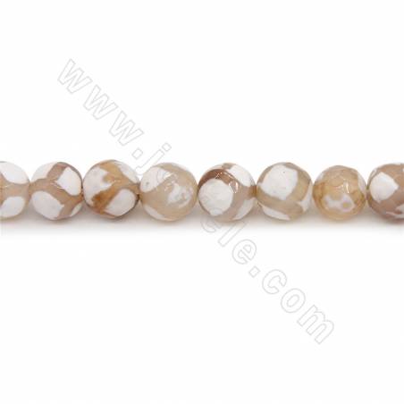 Heated Tibetan Dzi Agate Beads Strand Faceted Round 8mm Hole 1.2mm Approxi.48 Beads /Strand 39-40cm