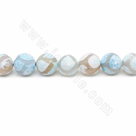 Collier de perles d'agate tibétaine chauffée Dzi à facettes rondes Diamètre 12 mm Trou 1,2 mm Environ 33 perles/collier
