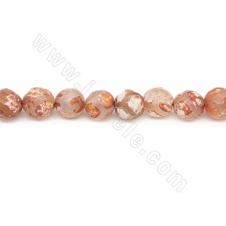 Heated Tibetan Dzi Agate Beads Strand  Faceted Round  Diameter 10mm Hole 1.2mm  Approx. 38 Beads/Strand 39-40cm