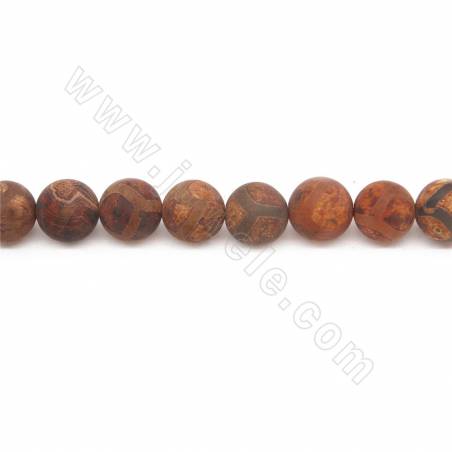 Heated Antique Tibetan Dzi Agate Beads Strand Round Diameter 12mm Hole 1.5mm Approx. 33 Beads/Strand 39-40cm