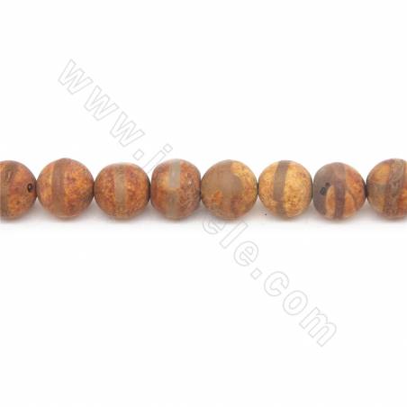 Erhitzte antike tibetische Dzi-Achatperlen Strang Runder Durchmesser 8 mm Loch 1,2 mm Ca. 47 Perlen / Strang