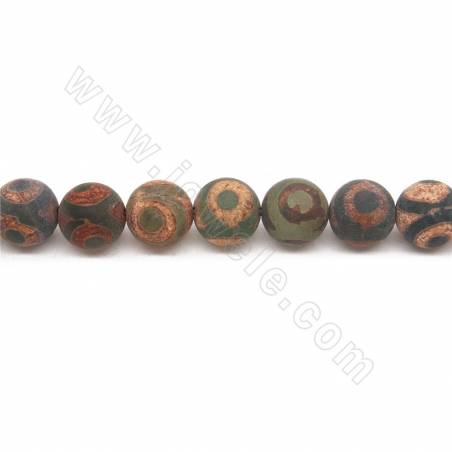 Perline di agata tibetana antica riscaldate Diametro rotondo 12 mm Foro 1,5 mm Circa 32 perline/filamento