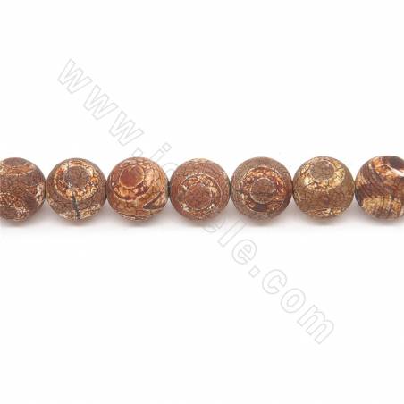 Rouleau de perles d'agate tibétaine chauffée Dzi rond diamètre 16mm trou 1.5mm longueur 39~40cm/rang