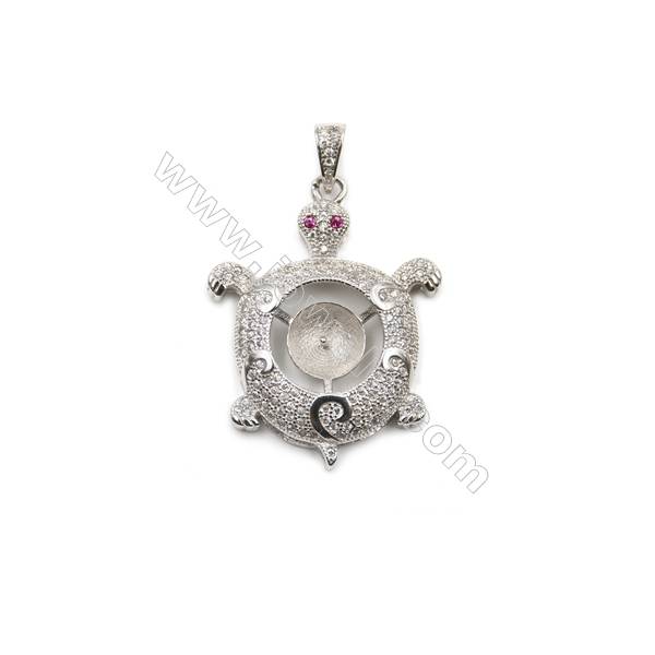 925 Sterling silver plated inlaid CZ platinum plated pendants, 26x33mm, x 5pcs, tray 8mm, needle 0.5mm