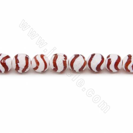 Collier de perles d'agate tibétaine chauffée Dzi à facettes rondes Diamètre 8 mm Trou 1 mm Environ 47 perles/collier