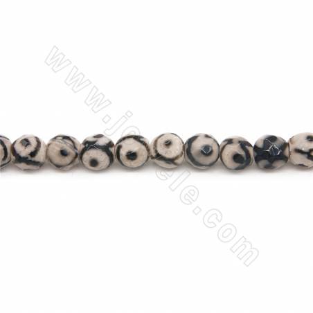 Rouleau de perles d'agate tibétaine chauffée Dzi à facettes rondes Diamètre 6mm Trou 1mm Longueur 39~40cm/Rouleau