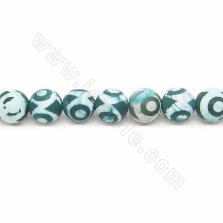 Collier de perles d'agate tibétaine Dzi chauffées et mates Diamètre rond 12 mm Trou 1,5 mm Environ 23 perles/collier