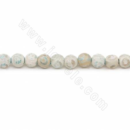 Collier de perles d'agate tibétaine chauffée Dzi à facettes rondes Diamètre 6mm Trou 1.2mm Environ 65 perles/collier