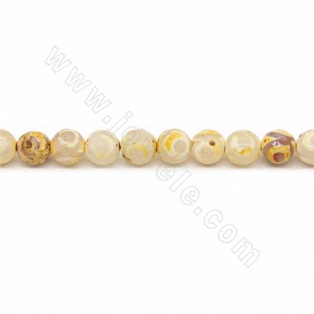 Heated Tibetan Dzi Agate Beads Strand Faceted Round 8mm Hole 1.2mm Approx. 48 Beads/Strand 39-40cm