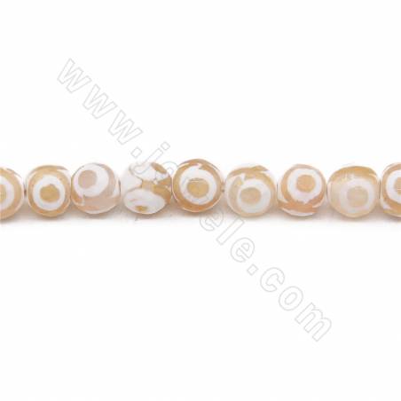 Collier de perles d'agate tibétaine chauffée Dzi à facettes rondes Diamètre 8 mm Trou 1 mm Environ 48 perles/collier