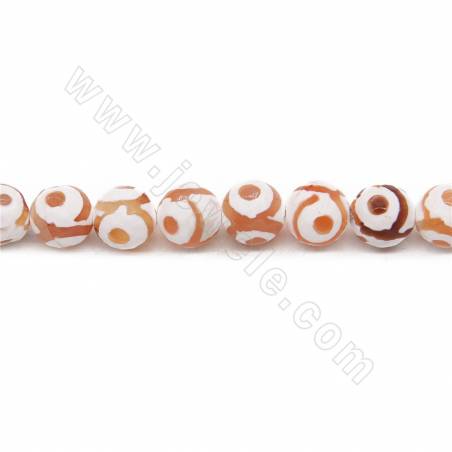 Rouleau de perles d'agate tibétaine Dzi chauffées, facettes rondes, diamètre 10 mm, trou 1,2 mm, environ 38 perles par rouleau