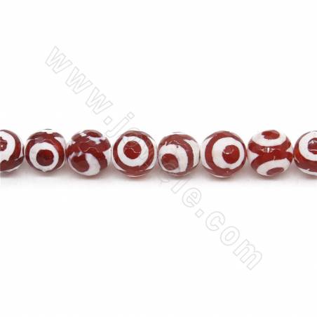 Perline riscaldate di agata tibetana Dzi Diametro rotondo sfaccettato 10 mm Foro 1,2 mm Circa 38 perline/filare