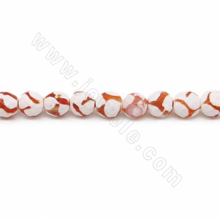 Collier de perles d'agate tibétaine chauffée Dzi à facettes rondes Diamètre 6 mm Trou 1 mm Environ 63 perles/collier