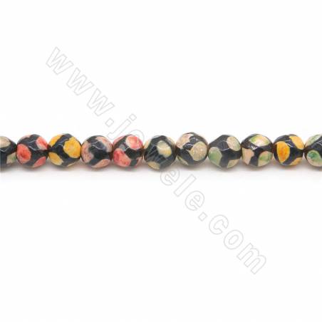 加熱されたチベットのDziの瑪瑙のビーズの鎖は直径6mmの穴1.2mmの長さ39~40cm/Strandの切開された円形を置く