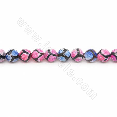 Collier de perles d'agate tibétaine chauffée Dzi à facettes rondes Diamètre 8mm Trou 1.2mm Environ 48 perles/collier