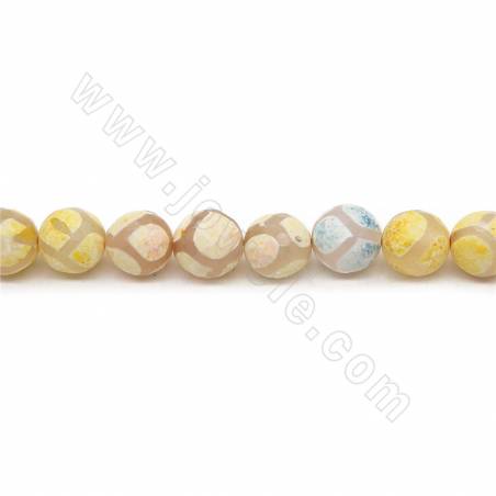 Collier de perles d'agate tibétaine chauffée Dzi à facettes rondes Diamètre 14mm Trou 1.5mm Environ 28 perles/collier