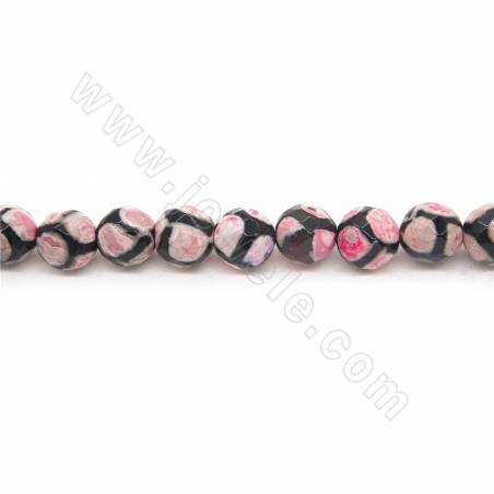 Heated Tibetan Dzi Agate Beads Strand Faceted Round Diameter 8mm Hole 1.2mm Approx. 42Beads /Strand 39-40cm