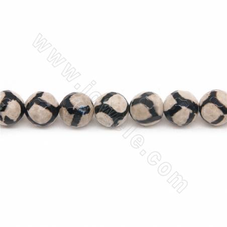 Rouleau de perles d'agate tibétaine chauffée Dzi à facettes rondes Diamètre 12mm Trou 1.5mm Approximativement 33 perles/ruban