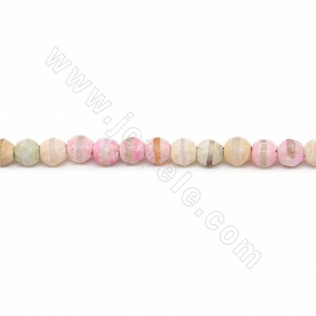Collier de perles d'agate tibétaine chauffée Dzi à facettes rondes Diamètre 6mm Trou 1.2mm Environ 65 perles/collier