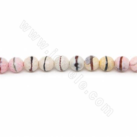 Perline riscaldate di agata tibetana Dzi Diametro rotondo sfaccettato 8 mm Foro 1,2 mm Circa 48 perline/filare