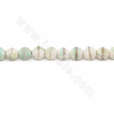 Collier de perles d'agate tibétaine chauffée Dzi à facettes rondes Diamètre 8 mm Trou 1,2 mm Environ 48 perles/collier