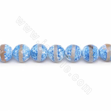 Collier de perles d'agate tibétaine chauffée Dzi à facettes rondes Diamètre 12 mm Trou 1,5 mm Environ 33 perles/collier