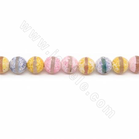 Collier de perles d'agate tibétaine chauffée Dzi à facettes rondes Diamètre 12 mm Trou 1,5 mm Environ 33 perles/collier
