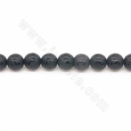Perline di agata nera opaca riscaldate con scrittura tibetana Diametro rotondo 8 mm Foro 1 mm circa 48 perline/filo