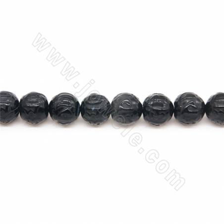 Heated&Carved Matte Black Agate Beads Strand Round Diameter 10mm  Hole 1.2mm Approx.39 Beads/Strand 39-40cm