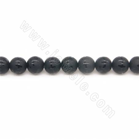 Perline di agata nera opaca riscaldate con motivo a croce Diametro rotondo 8 mm Foro 1,2 mm Circa 48 perline/filamento