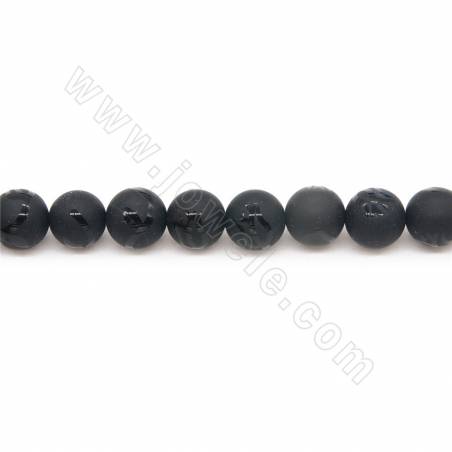 Perline di agata nera opaca riscaldate con motivo floreale Diametro rotondo 10 mm Foro 1,2 mm Circa 38 perline/filamento