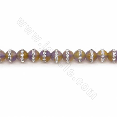 Ágata Amarillo&Púrpura con diamante de imitación Redondo 6mm 39-40cm/tira