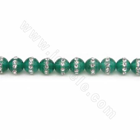 Natural Green Agate Beads Strand With Rhinestone Round Diameter 6mm Hole 1mm Approx. 64 Beads/Strand 39-40cm