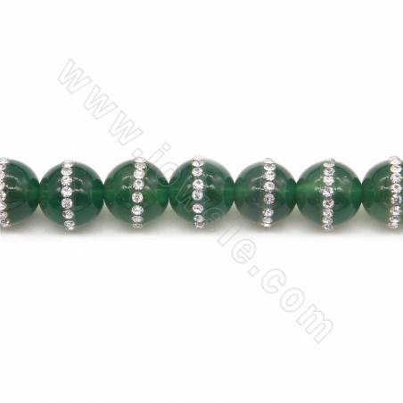 Filo di perline di agata verde naturale con strass Diametro rotondo 10mm Foro 1mm Circa 38 perline/filo