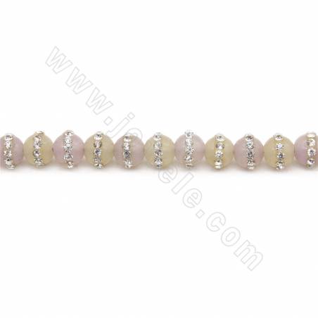 Natural Grey Agate Beads Strand With Rhinestone Round Diameter 6mm Hole 1mm Length 39~40cm/Strand