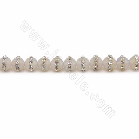 Natural Grey Agate Beads Strand With Rhinestone Round Diameter 6mm Hole 0.6mm Length 39~40cm/Strand
