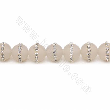 Perles Agate grise avec strass ronde sur fil Taille 10mm trou 1.2mm 15~16"/fil