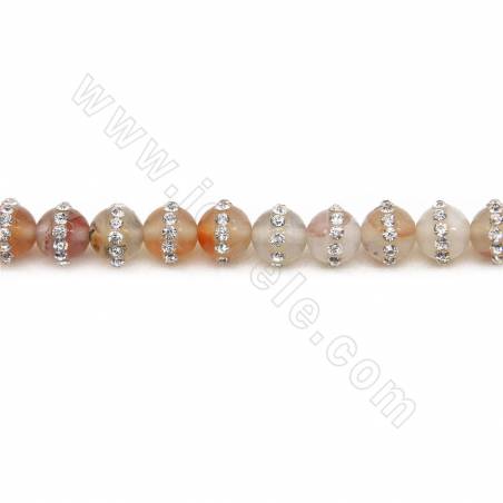 Natural Blossom Agate Beads Strand With Rhinestone Round Diameter 6mm Hole1mm Length 39~40cm/Strand