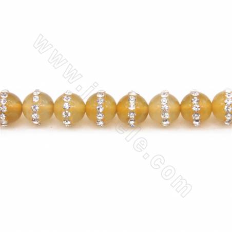 Perles citrine avec zircon ronde sur fil Taille 8mm trou 1mm 15~16"/fil
