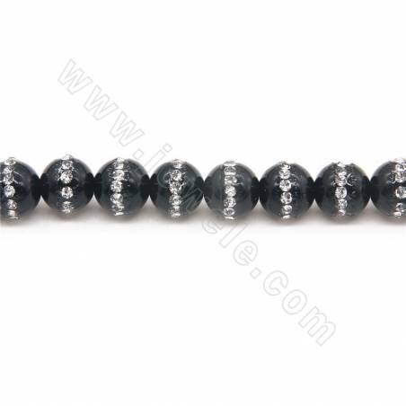 Natural Black Agate Beads Strand With Rhinestone Round Diameter 8mm Hole 1mm Approx. 47 Beads/Strand 39-40cm
