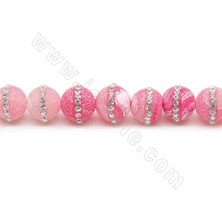 Heated Weathered Agate Beads Strand With Rhinestone Round Diameter 12mm Hole1.2mm Approx.33 Beads/Strand 39-40cm