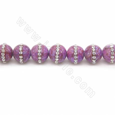 Perles Sugilite ronde avec zircon sur fil  Taille 12mm trou 1.2mm environ 33perles/fil